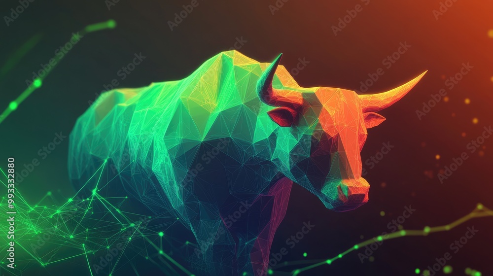 Poster abstract design featuring a polygon bull representing the stock market with a smooth blend of colors