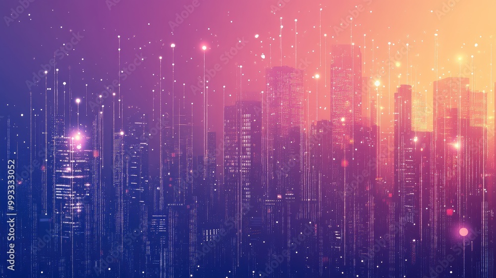Poster abstract dotted connections through gradient lines representing a smart city concept