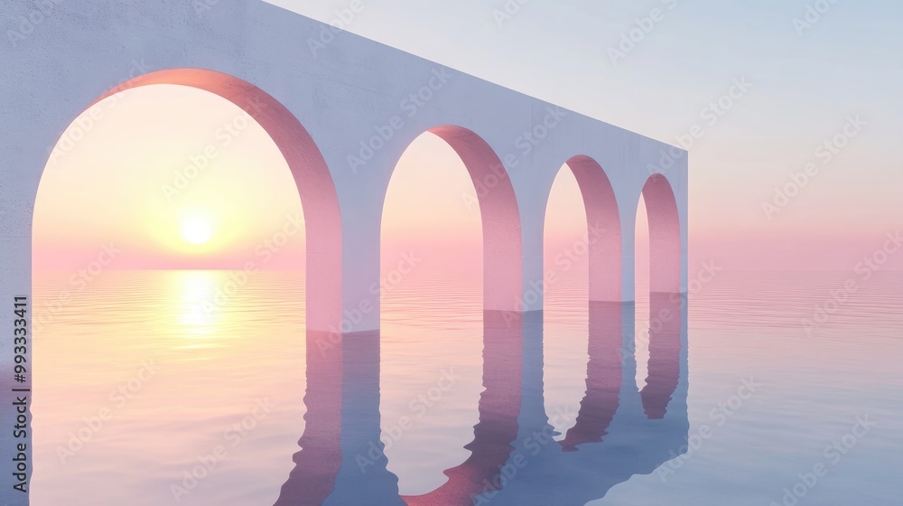 Aufkleber 3d rendering of an abstract panoramic background featuring a serene seascape with calm waters flat g