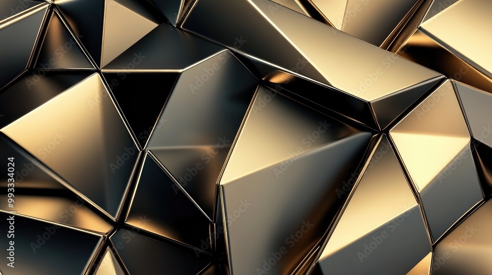 Poster abstract gold and black metallic triangle texture with a futuristic and minimalistic design contempo
