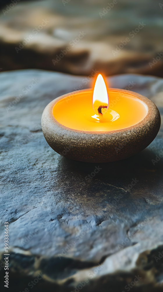 Aufkleber a single lit candle placed on a smooth stone surface creates a serene and calming atmosphere with wa