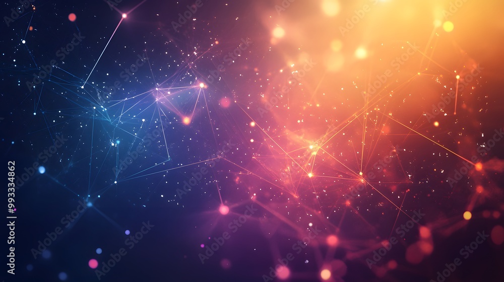 Poster abstract digital network with glowing lines and particles