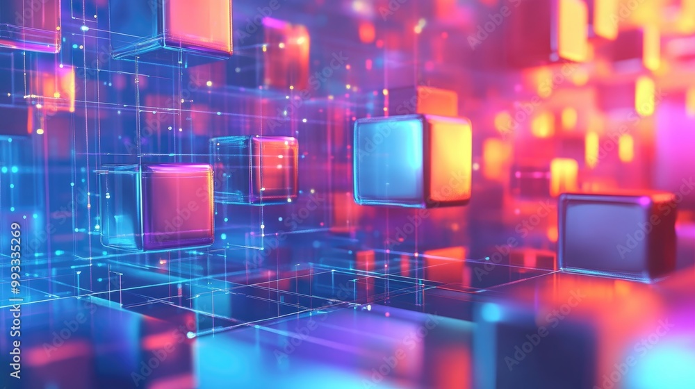 Poster abstract illustration of futuristic cube technology representing concepts of science and innovation