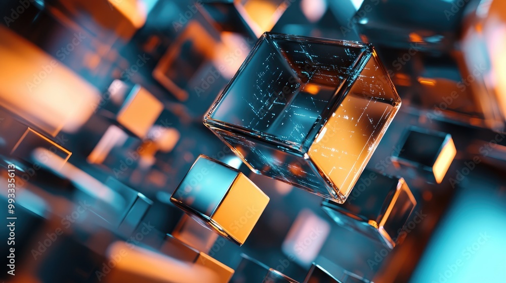 Poster abstract illustration of futuristic cube technology representing concepts of science and innovation