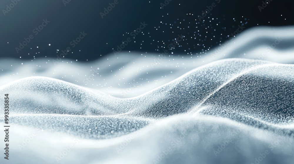 Poster abstract background featuring white particles with a flowing wave effect