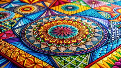 Obraz premium Intricate Pattern Line Drawing Featuring Geometric Shapes and Flowing Lines for Artistic Designs