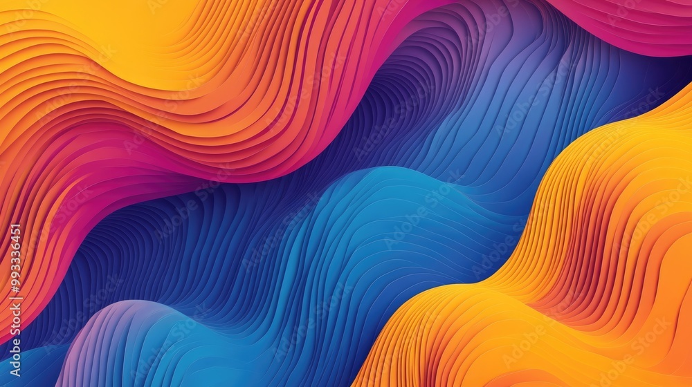 Poster abstract minimal background featuring curvy wavy lines in a vibrant modern color palette