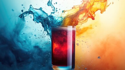 A beverage can burst forth with vibrant colors