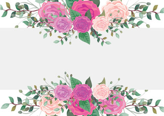 Spring pink rose floral background with watercolor
