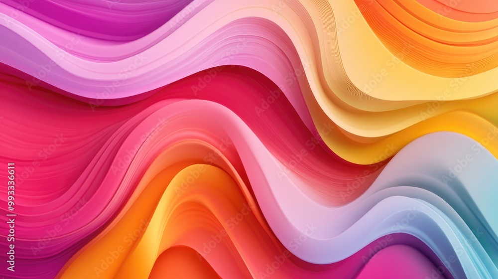 Poster abstract minimal background featuring curvy wavy lines in a vibrant modern color palette