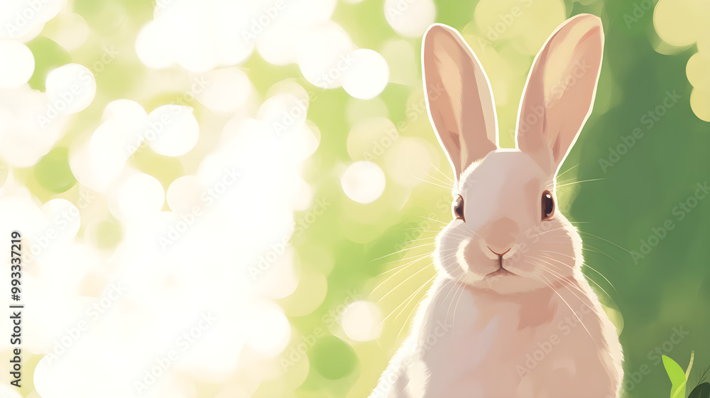 Poster minimalistic portrait of a rabbit set against a soft-focus background with gentle light creating a d