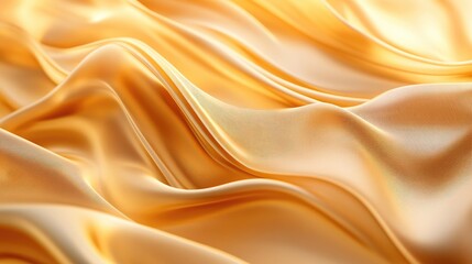 Obraz premium Abstract background featuring 3D wave gold gradient silk fabric ideal for festive occasions weddings and romantic themes Versatile for holiday gifts and web banners with ample copy space