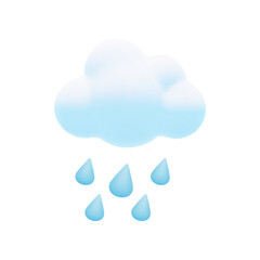 Vector cartoon 3d rainy weather icon. Cute 3d render of cloud with rain drops, meteorology concept illustration for design, game, web site, logo, weather app