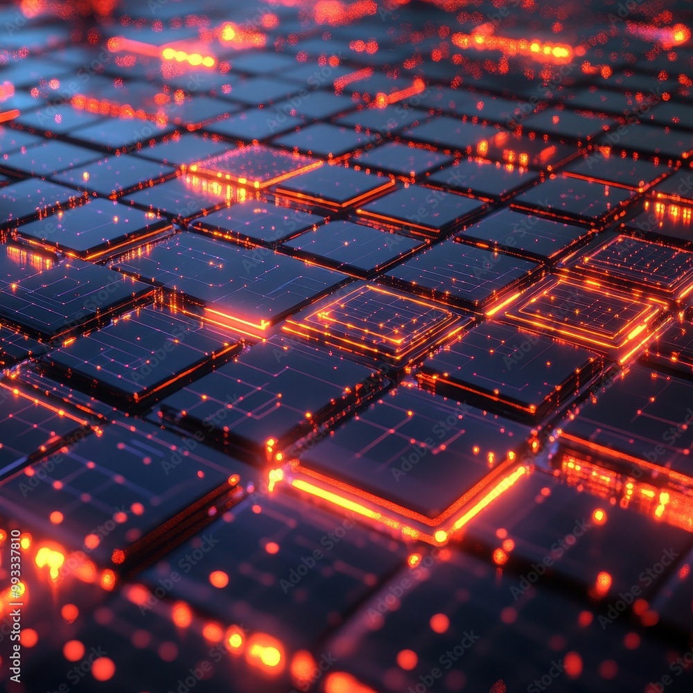 Aufkleber abstract futuristic technology background with glowing red lines and squares.