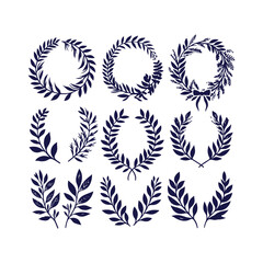 Obraz premium Set of wreaths and branches with leaves Hand drawing vector art illustration