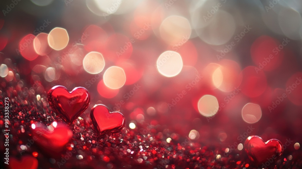 Poster abstract romantic glitter background featuring red sparkling hearts with a bokeh effect perfect for 