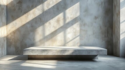 minimalistic 3d table and wall in a blank studio room featuring a concrete podium against a white backdrop ideal for product showcasing and advertising