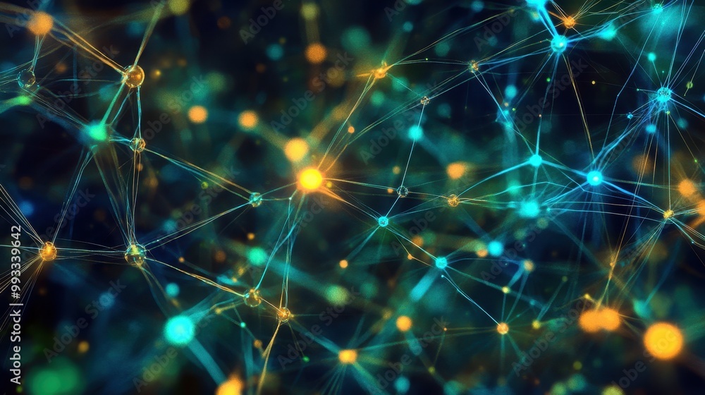 Aufkleber abstract network connection with glowing nodes - technology background.