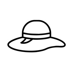 Sun hat icon, black and white, summer and beachwear symbol in simple outline