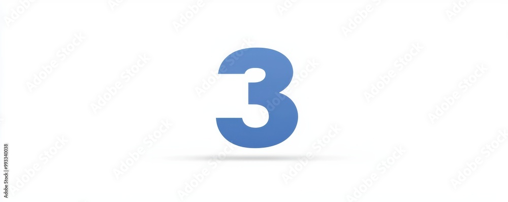 Poster minimalistic graphic of a blue number three on a white background for design and digital media proje