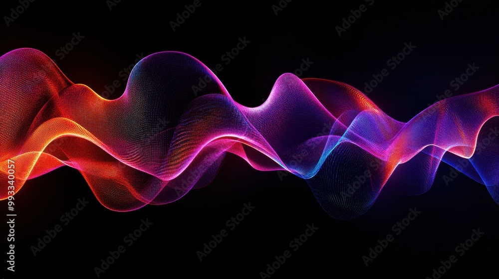 Poster abstract neon wave background - colorful glowing lines and particles design