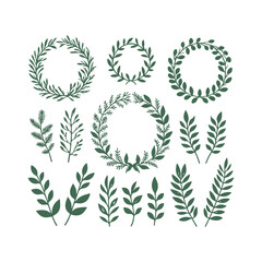 Set of wreaths and branches with leaves Hand drawing vector art illustration