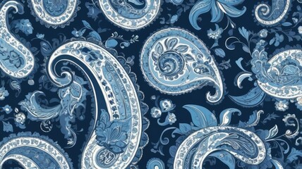 Blue paisley pattern fabric background