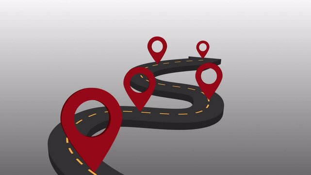 Winding Road with Pin Location Markers, Journey and Milestone Concept