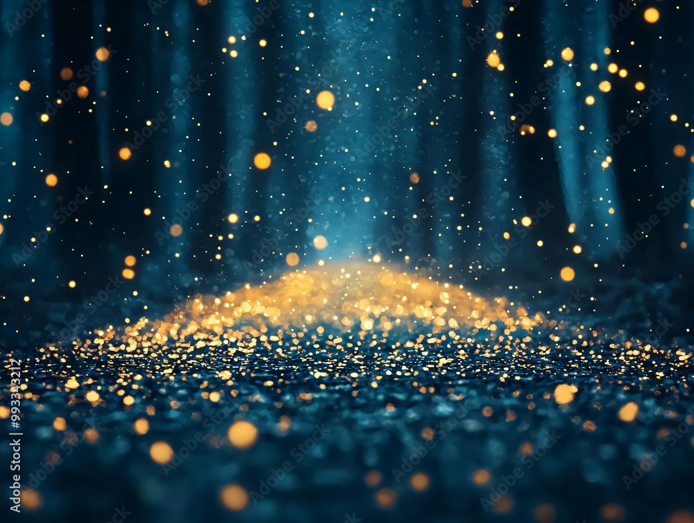 Poster a stunning visual of sparkling particles illuminated by soft light, creating a magical and enchantin