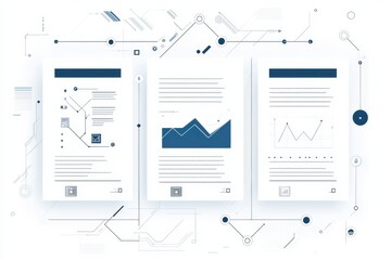graphic of minimalistic business reports with data charts and abstract design elements