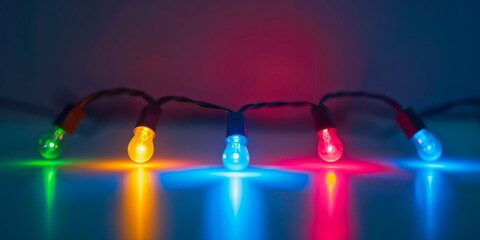 Colored glowing light garland. Christmas garland with led lamps shining on dark background.