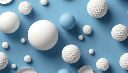 Fototapeta premium Variety of textured white and blue spheres on a blue background creating a playful composition 
