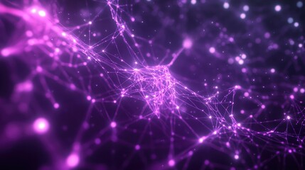 Obraz premium 3D render featuring an abstract background with a neon ultraviolet purple plexus design resembling a constellation and neuron network in a complex structure