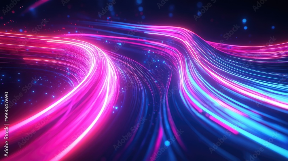 Poster 3d rendering of an abstract neon wallpaper featuring vibrant dynamic lines against a dark background