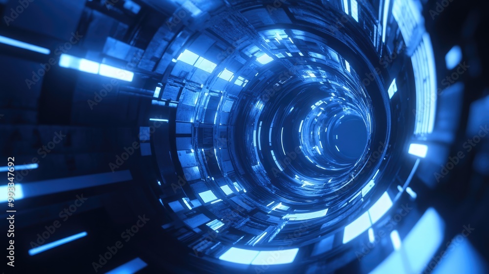 Poster futuristic scene showcasing the emergence of a time travel portal featuring dynamic lighting and a h