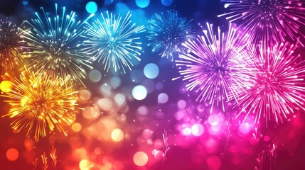 Colorful fireworks on an abstract background with ample copy space for holiday themed designs