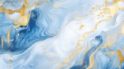 Fototapeta premium Enhance your projects with an abstract luxury background featuring a digital marbling texture in blue gold and white delivering an opulent high quality aesthetic ideal for premium designs