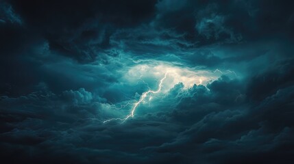 Fototapeta premium Striking Lightning Bolt Illuminating a Turbulent Sky