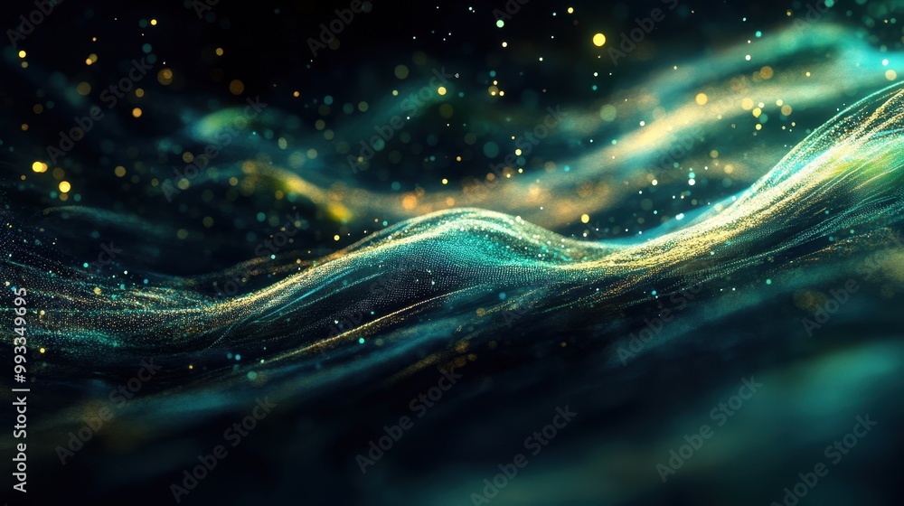 Aufkleber abstract green and gold bokeh background with wavy pattern.