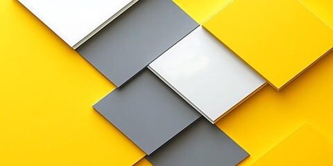 Abstract arrangement of colored geometric shapes.