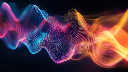 Fototapeta premium Abstract Neon Wave Background with Dynamic Flowing Lines and Dots for Technology, Music, and Futuristic Designs.
