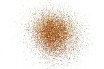 Shiny golden glitter isolated on white, top view