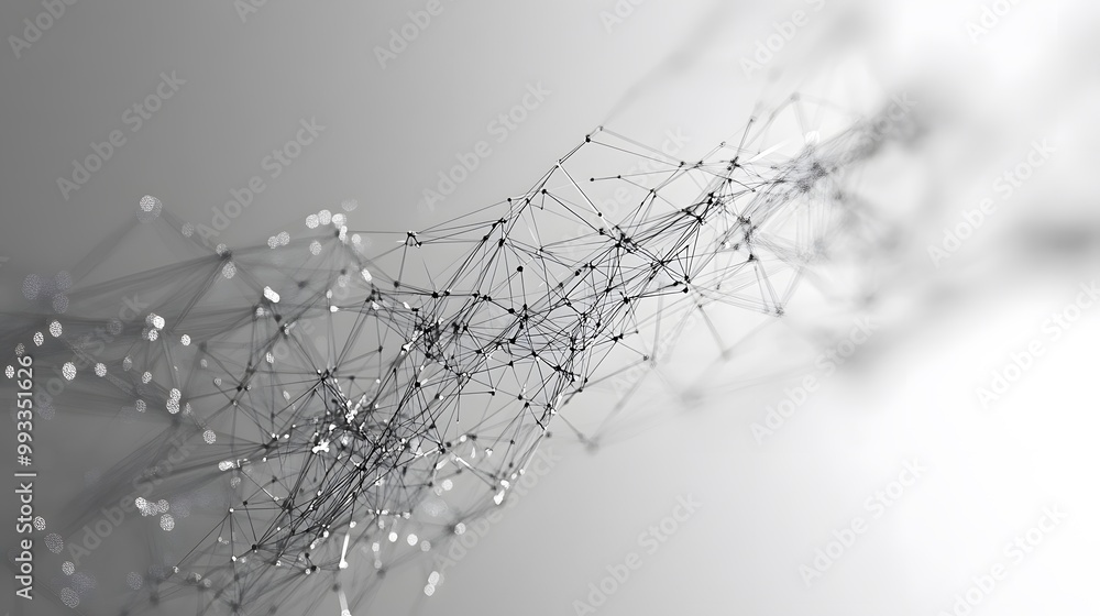 Poster abstract black and white network of interconnected lines and dots