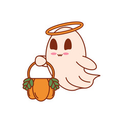 Groovy Character Ghost Halloween Vector Illustration.