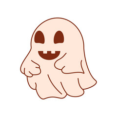 Groovy Character Ghost Halloween Vector Illustration.