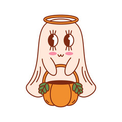 Groovy Character Ghost Halloween Vector Illustration.