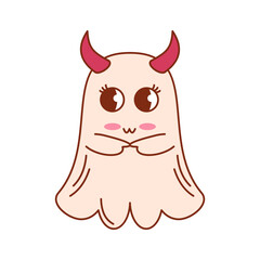 Groovy Character Ghost Halloween Vector Illustration.