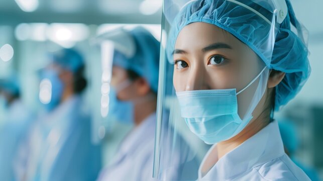 Medical Team in PPE Gear in Hospital During COVID-19 Pandemic - Healthcare Workers in Protective Face Masks and Shields