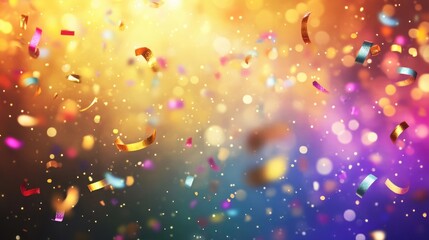 Vibrant celebration with colorful confetti and an abstract blurred background