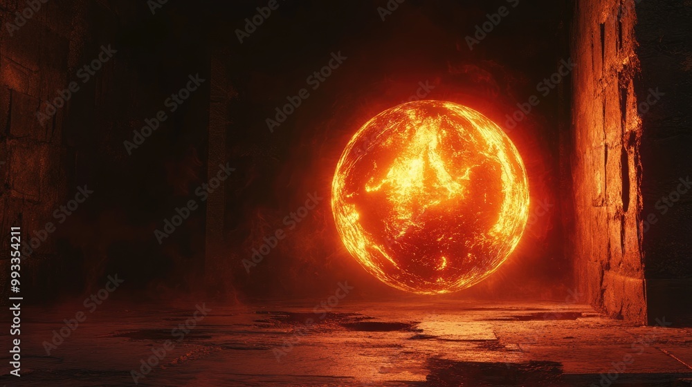 Poster A fiery orb seems to hover in the dark casting a warm glow that brightens the surrounding shadows
